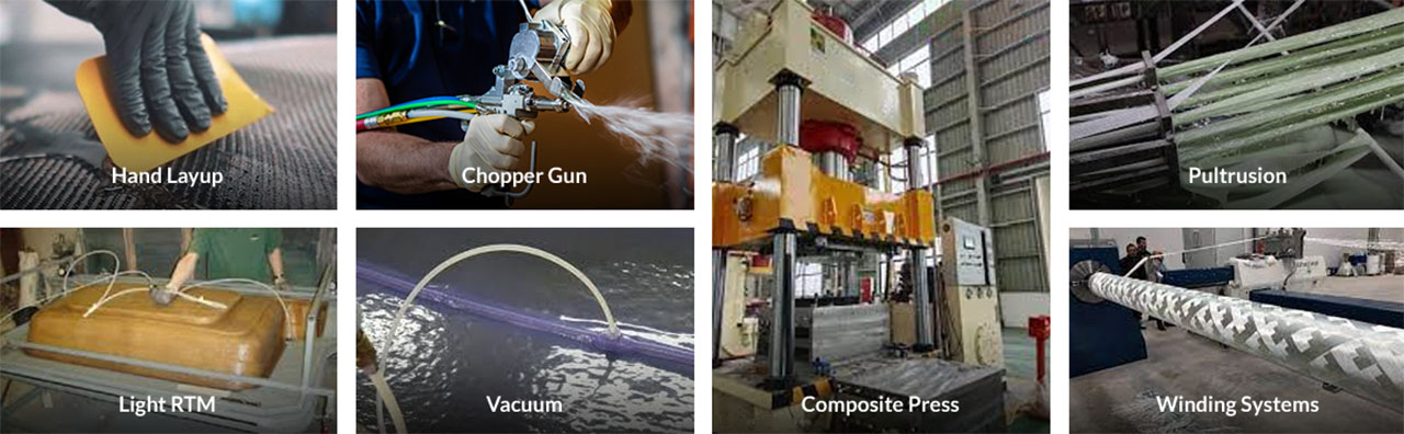 hand layup, chopper gun, light rtm, vacuum, composite press, pultrusion, winding systems